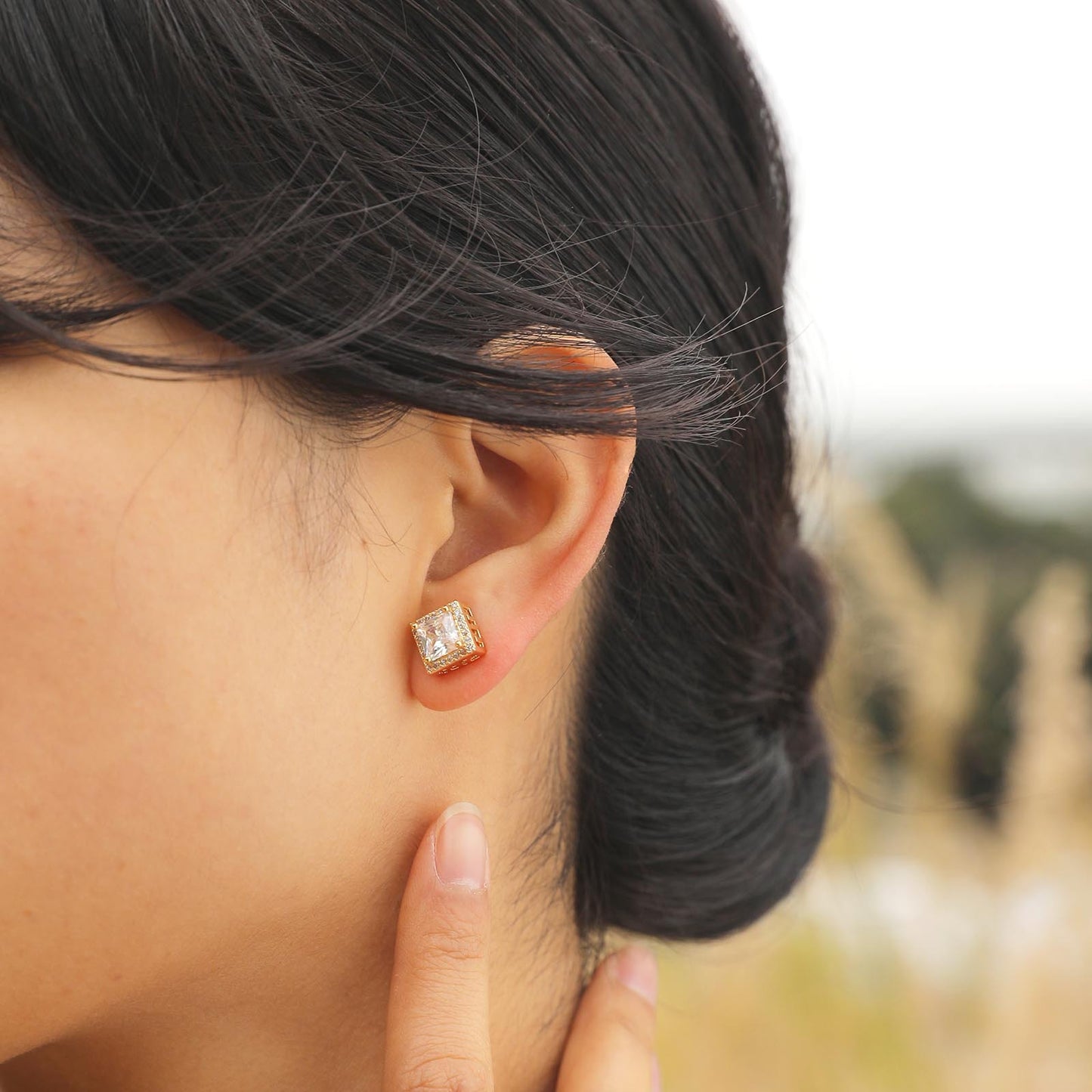 Jewelry Women's Zircon Earrings Square Geometric Gold Fashion