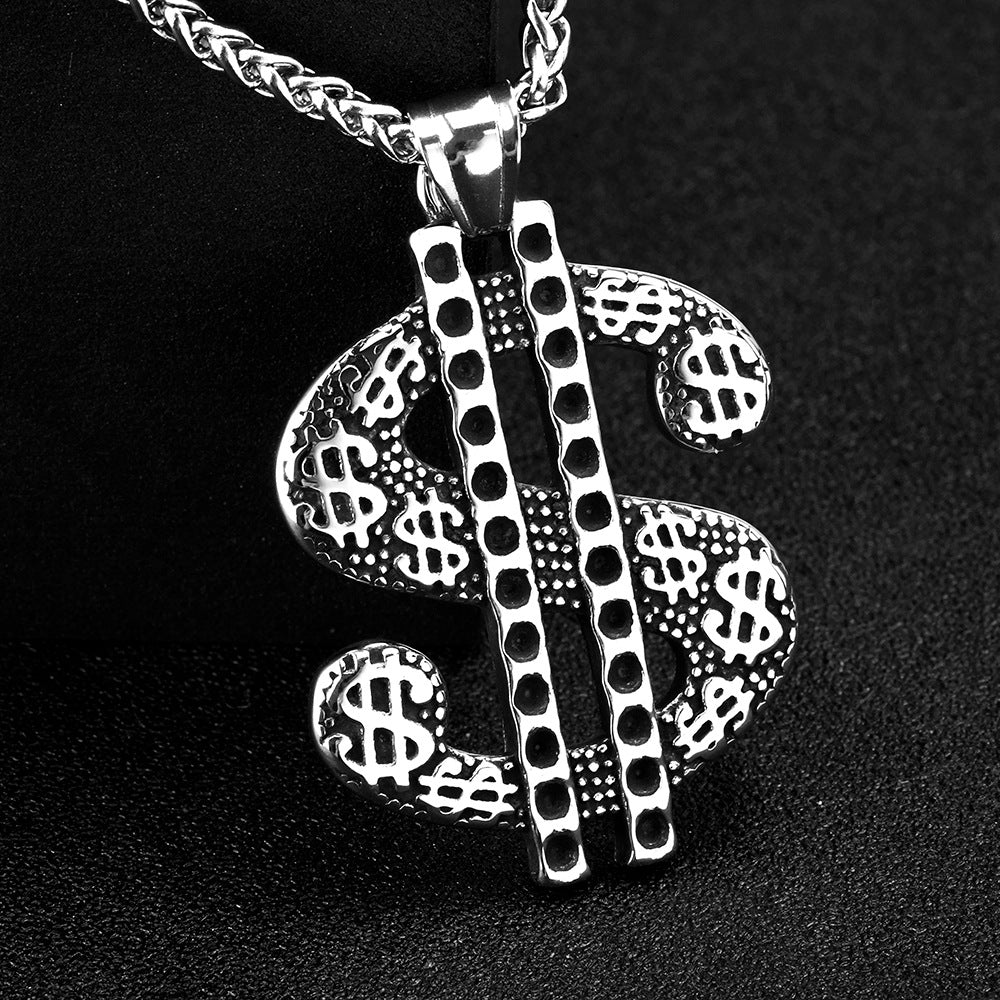 European And American Jewelry Stainless Steel Men's Pendant Necklace Retro Dollar Logo