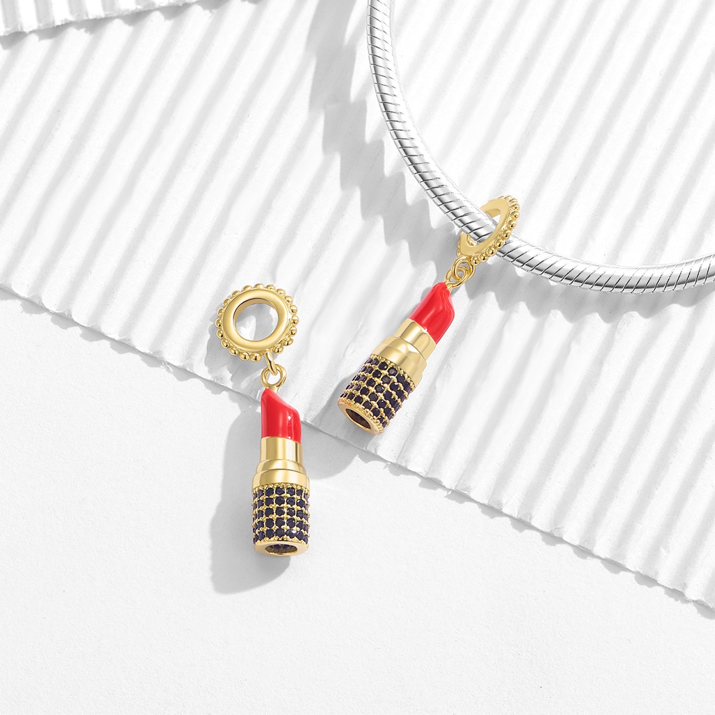 Planderful Everyday Genie Original Gold Tube Lipstick Pendant S925 Silver Beaded Beaded Color Separation Electroplated 14K Gold Jewelry Accessories