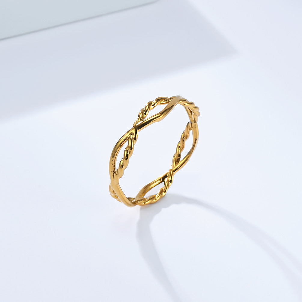 Planderful Titanium Steel Ring With Double Strand Braided Twist Geometric Winding Design For Women