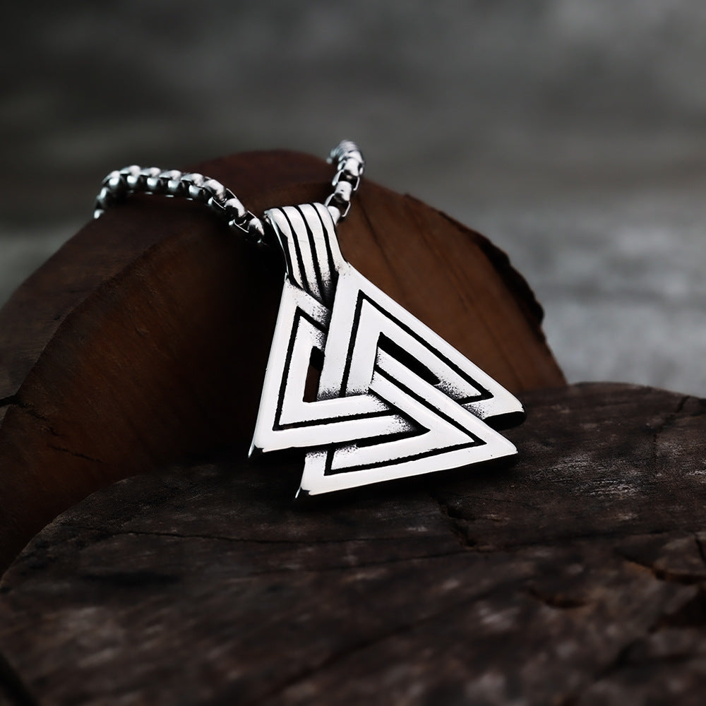 Planderful Viking Pendant Necklace For Men Triangular Celtic Glossy Polished Personalized Retro Style