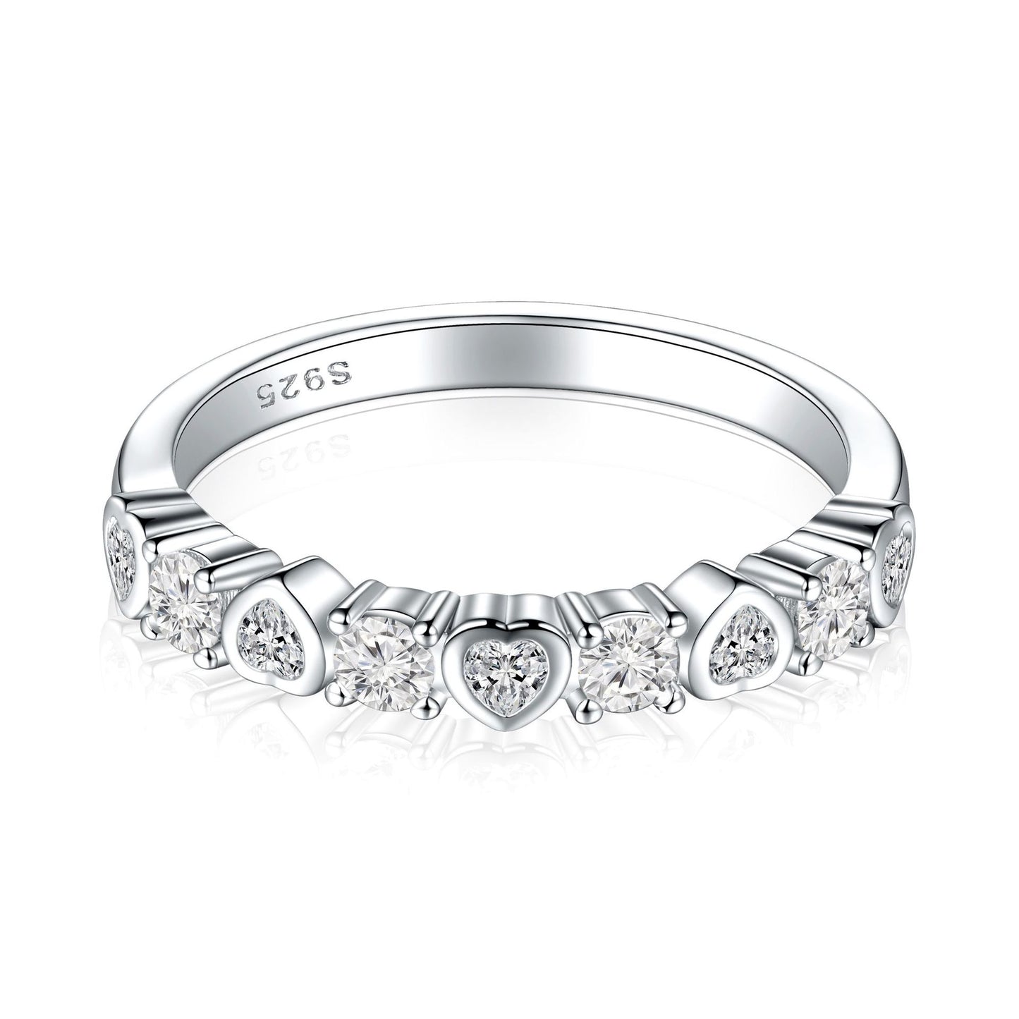 Planderful S925 Sterling Silver Heart Ring With Zircon Row For Women Elegant Light Luxury Everyday Genie