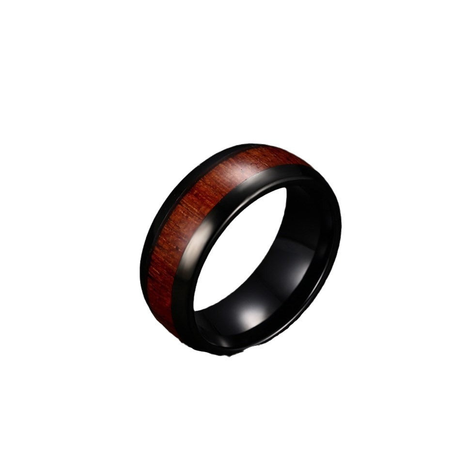 Korean Version Ring Tungsten Steel Wood Grain Inlaid Ring