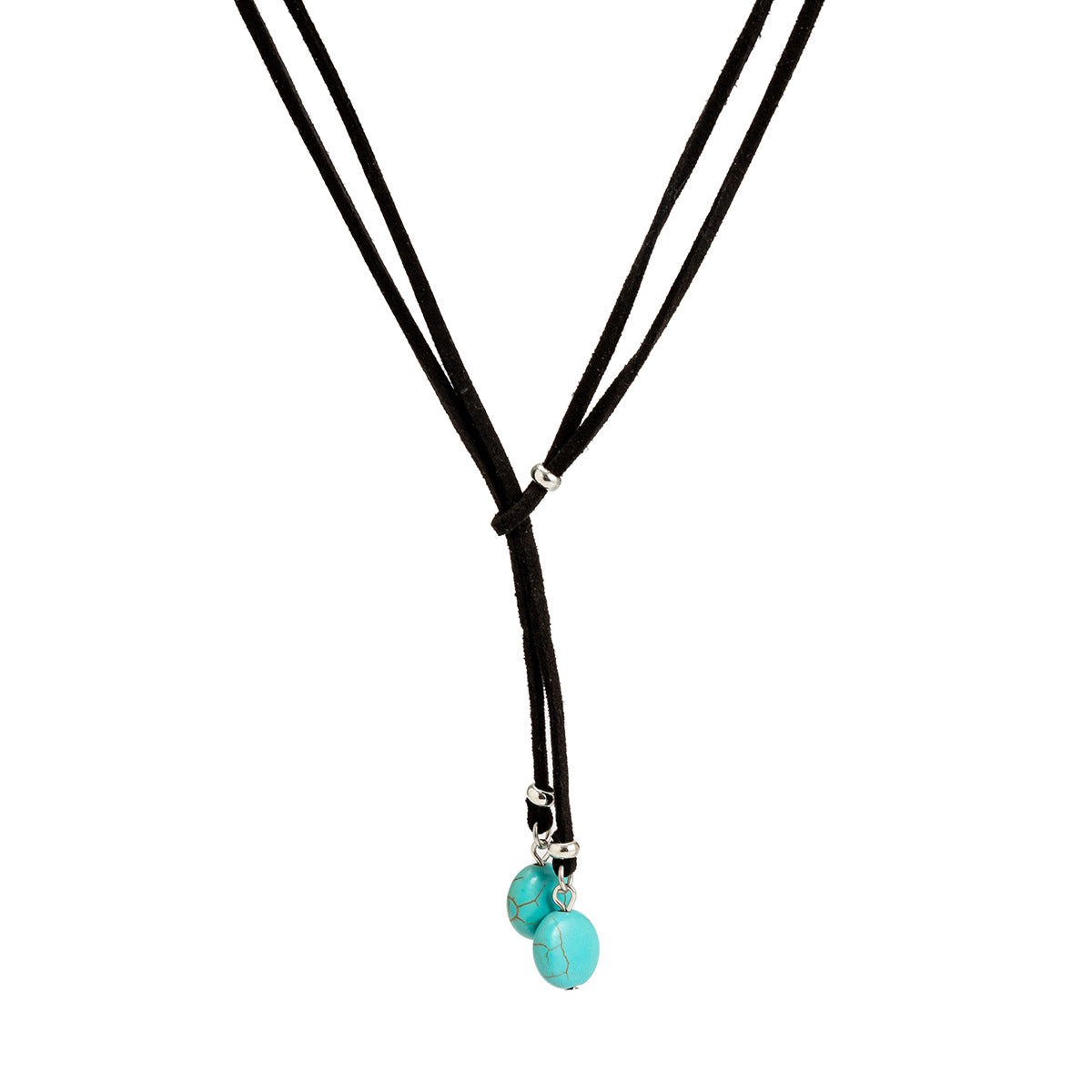 European and American Inspired Jewelry: Stylish Double-layer Geometric Necklace with Adjustable Length, Ethnic Tassel Pendant, Turquoise Necklace for Women
