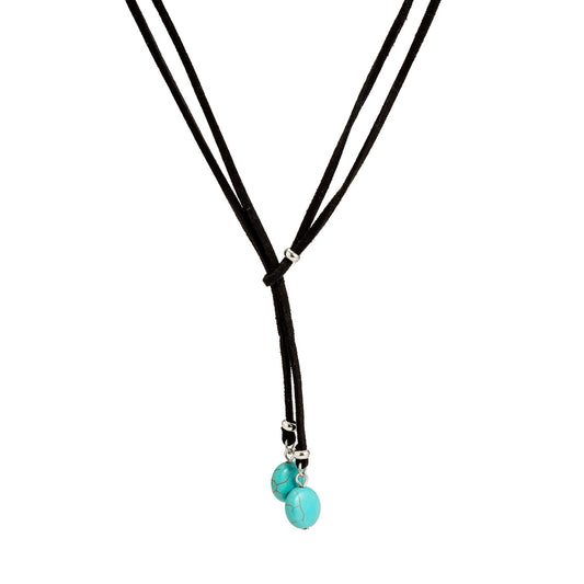 European and American Inspired Jewelry: Stylish Double-layer Geometric Necklace with Adjustable Length, Ethnic Tassel Pendant, Turquoise Necklace for Women