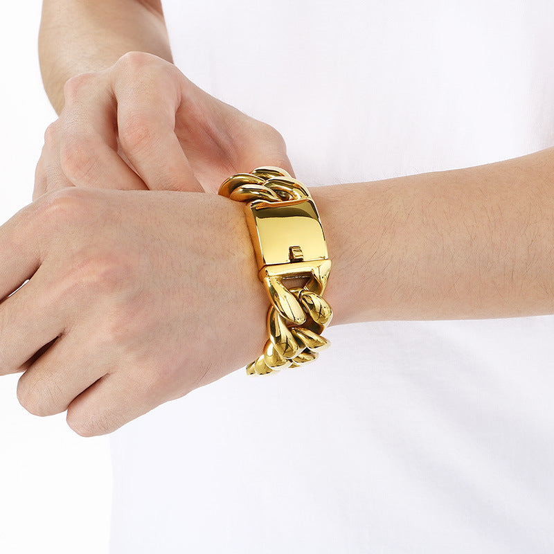 Rough – Trends 25mm Round Grinding Cuban Chain Glossy Men's Bracelet