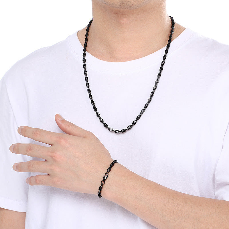 Glossy Titanium Steel Necklace and Bracelet Set for Men