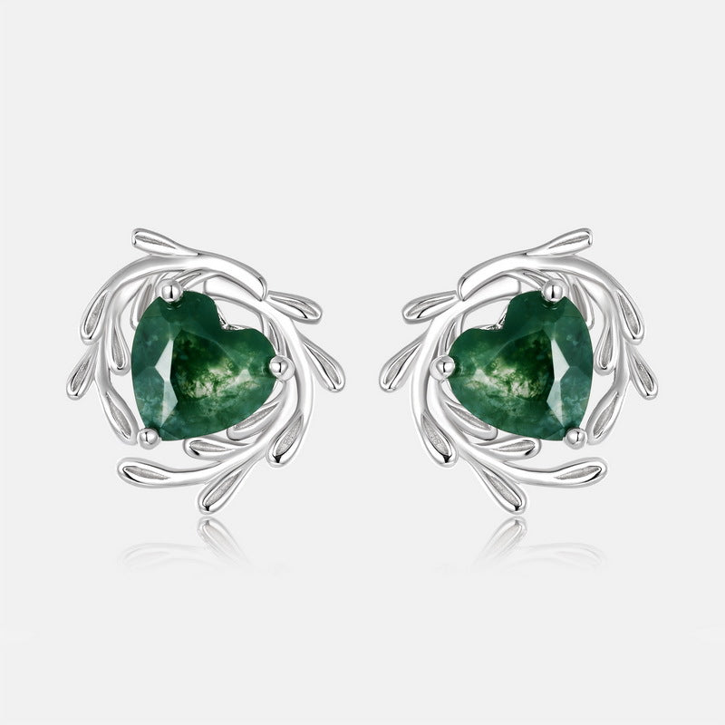 Planderful Everyday Genie Earrings – Unique Green Moss Silver Aquatic Plant Design