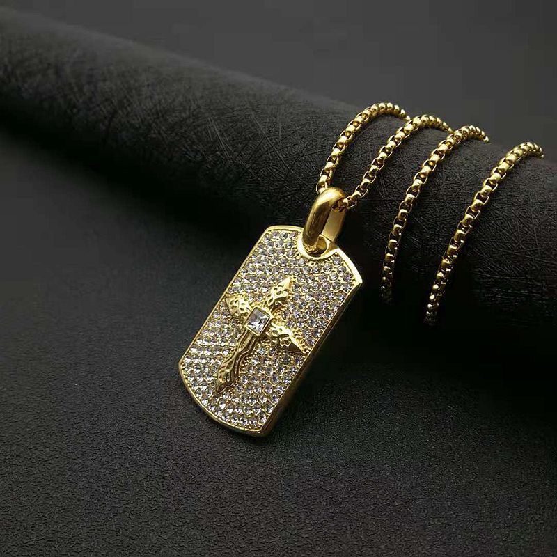 Rhinestone Necklace – Statement Hip-Hop Cross Pendant In Gold-Plated Stainless Steel