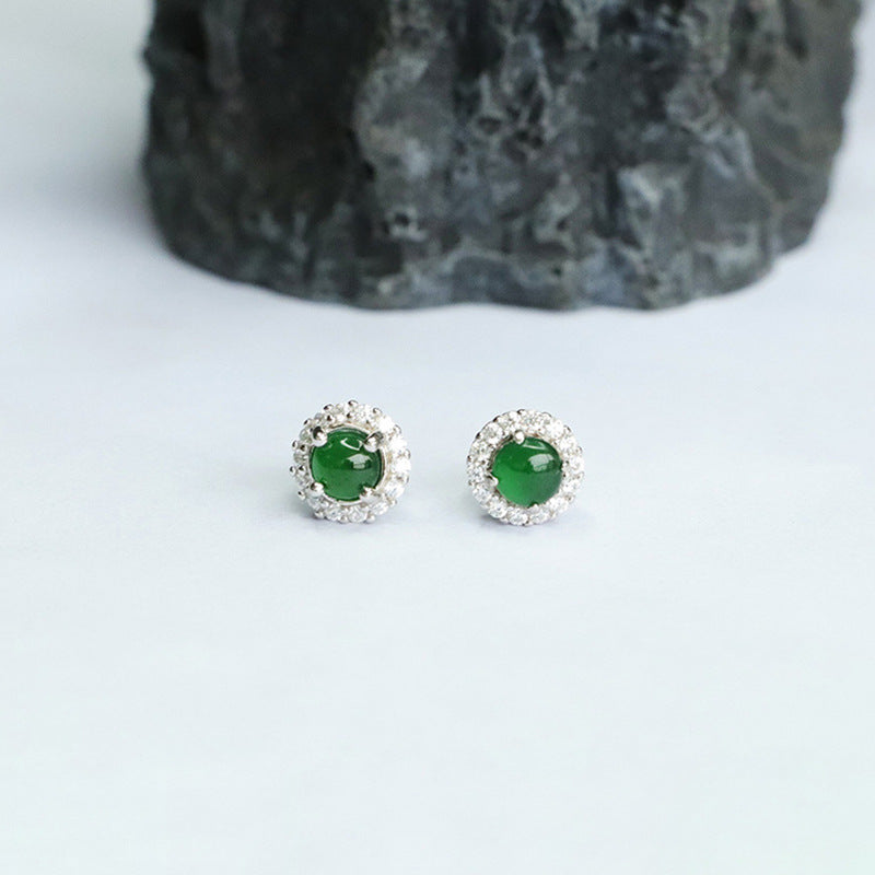 Icy Green Jadeite Zircon Halo Stud Earrings