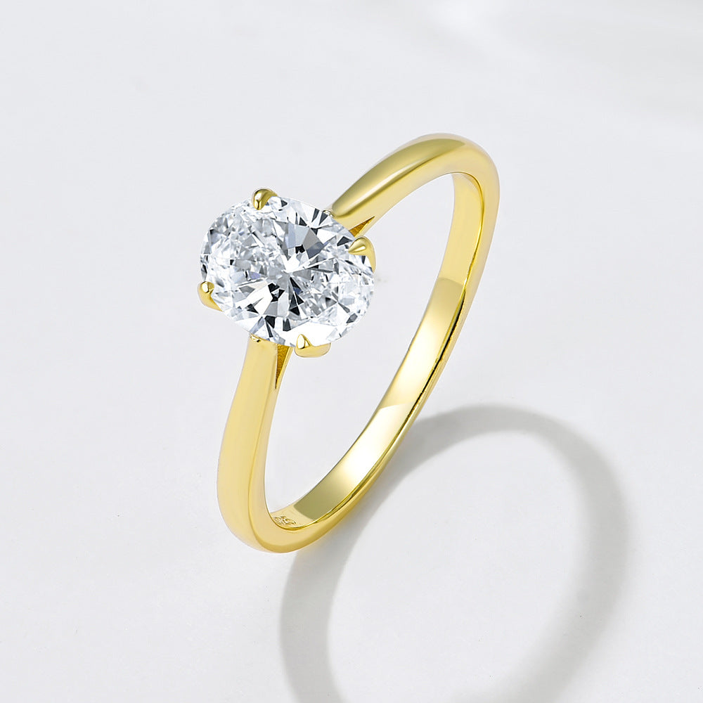S925 Sterling Silver Oval Zircon Ring High-Sense Simulation Diamond Wedding Ring Hand Jewelry