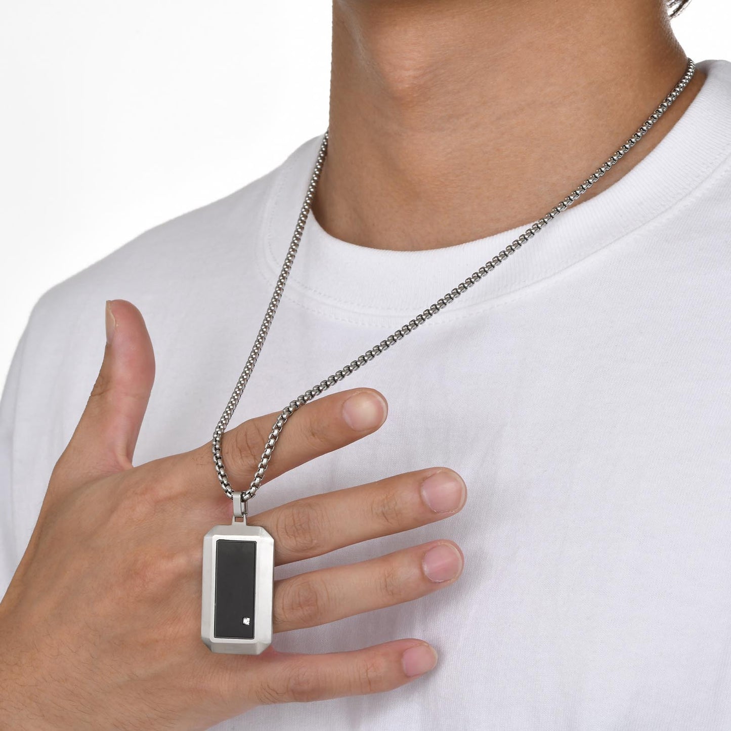 Men's Jewelry Stainless Steel Zircon Dog Tag Pendant Necklace