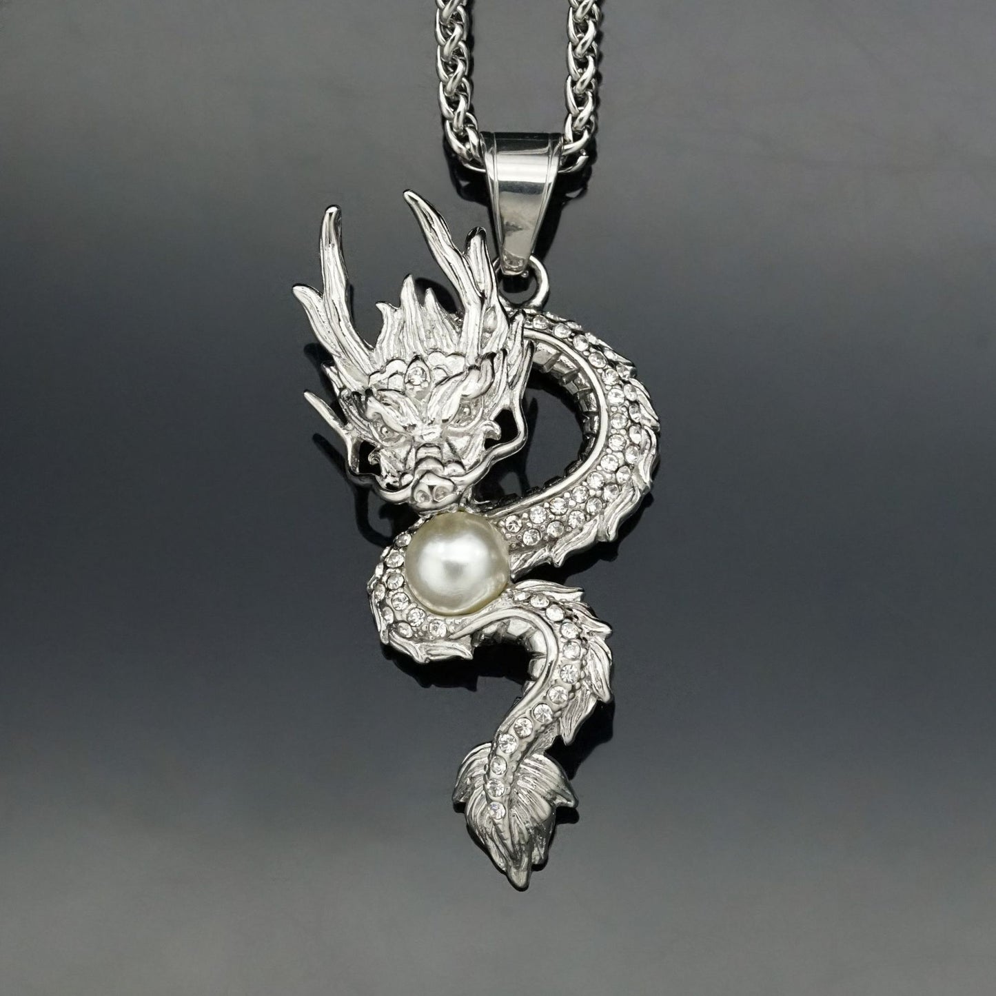 Planderful Dragon Necklace Gold Plated Stainless Steel With Zircon Flying Dragon Pendant Unisex Statement Jewelry