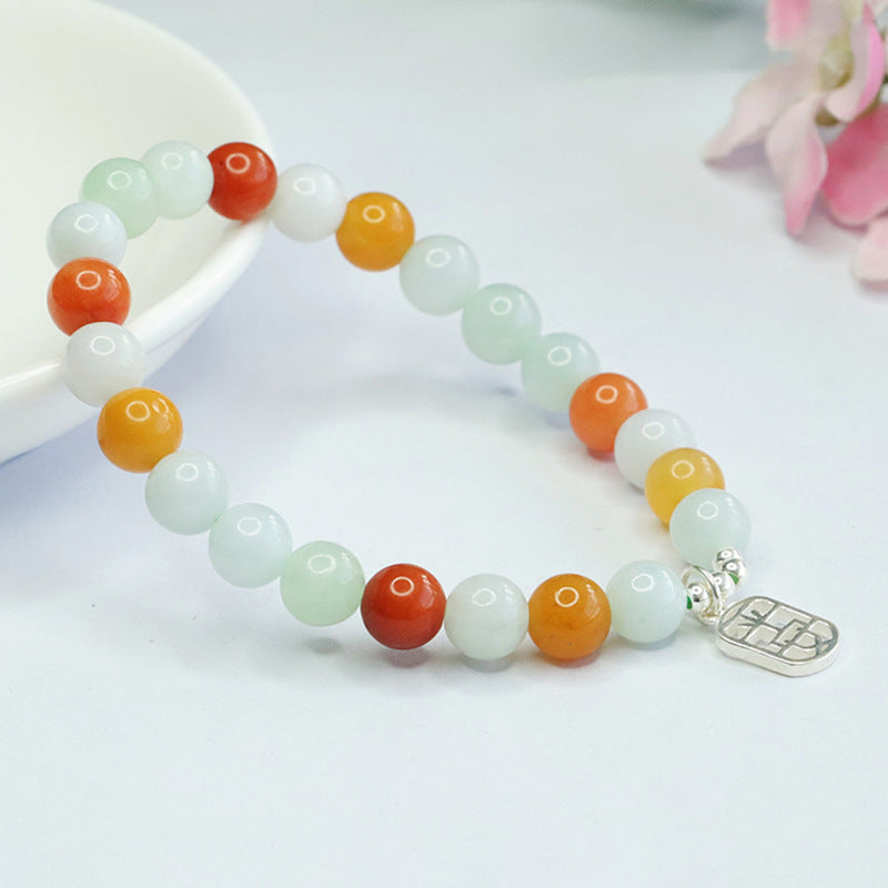 Jadeite Round Bead & Peace Plaque Beaded Bracelet