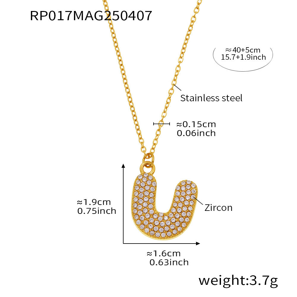 Planderful 26 Letter Zircon Necklace Gold Plated Hip Hop