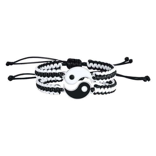 Stainless Steel Yin & Yang Puzzle Woven Heart Magnet – Agate – Couple Bracelet