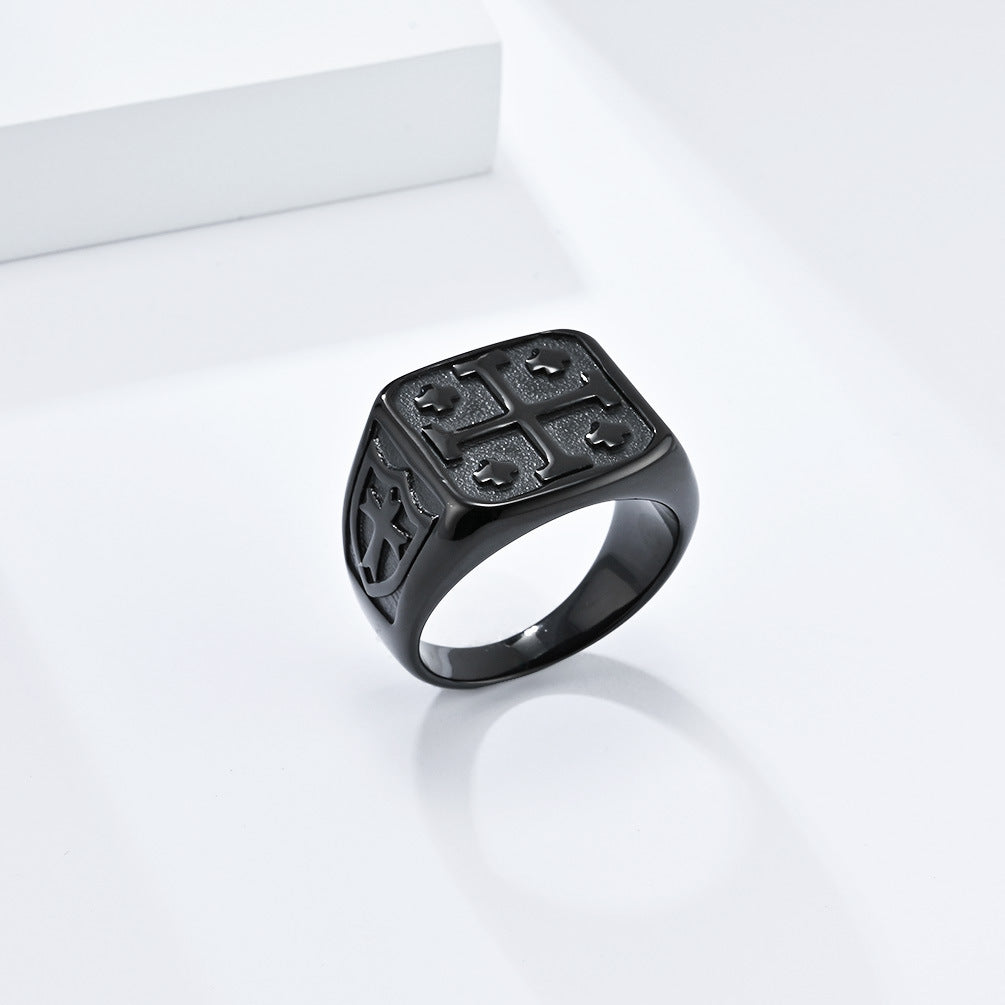 Steel Ring – Vintage Jerusalem Cross Men's Accessory