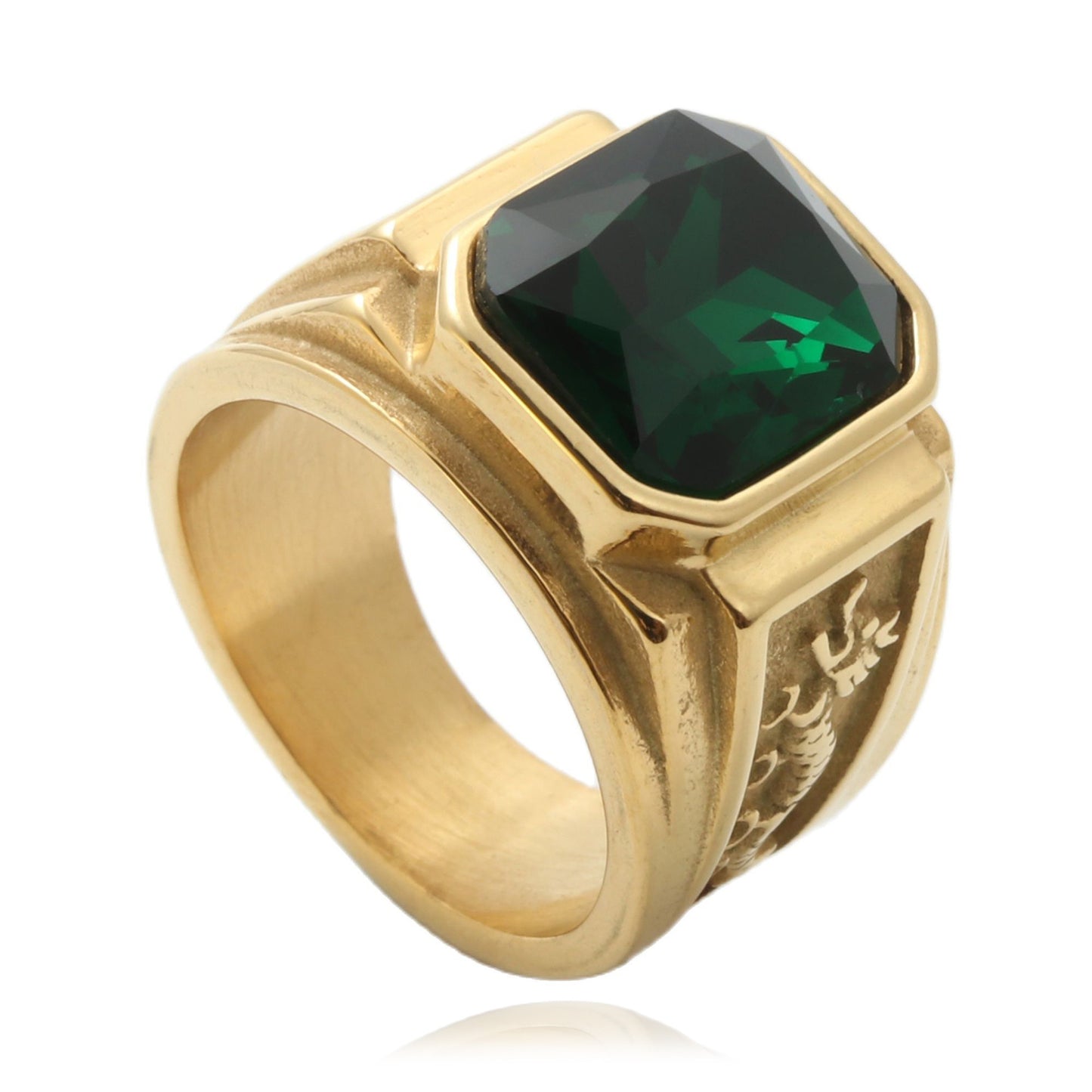 Titanium Steel Multi-Color Gemstone Dragon Ring for Stylish Men - Retro Punk Trendsetter
