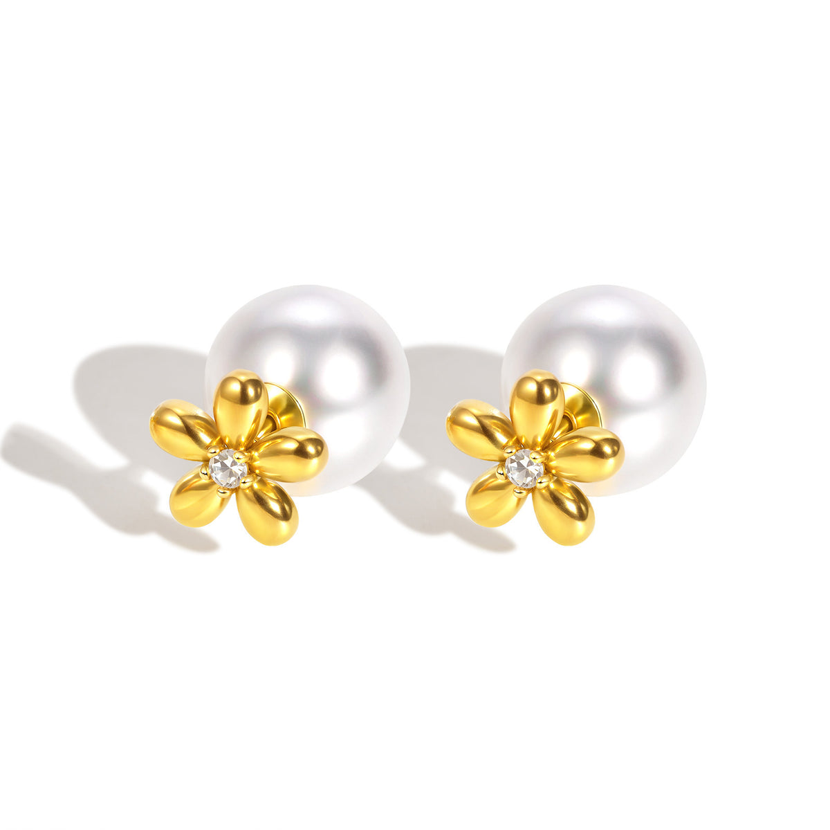 Stainless Steel Zircon Pearl Floral Earrings