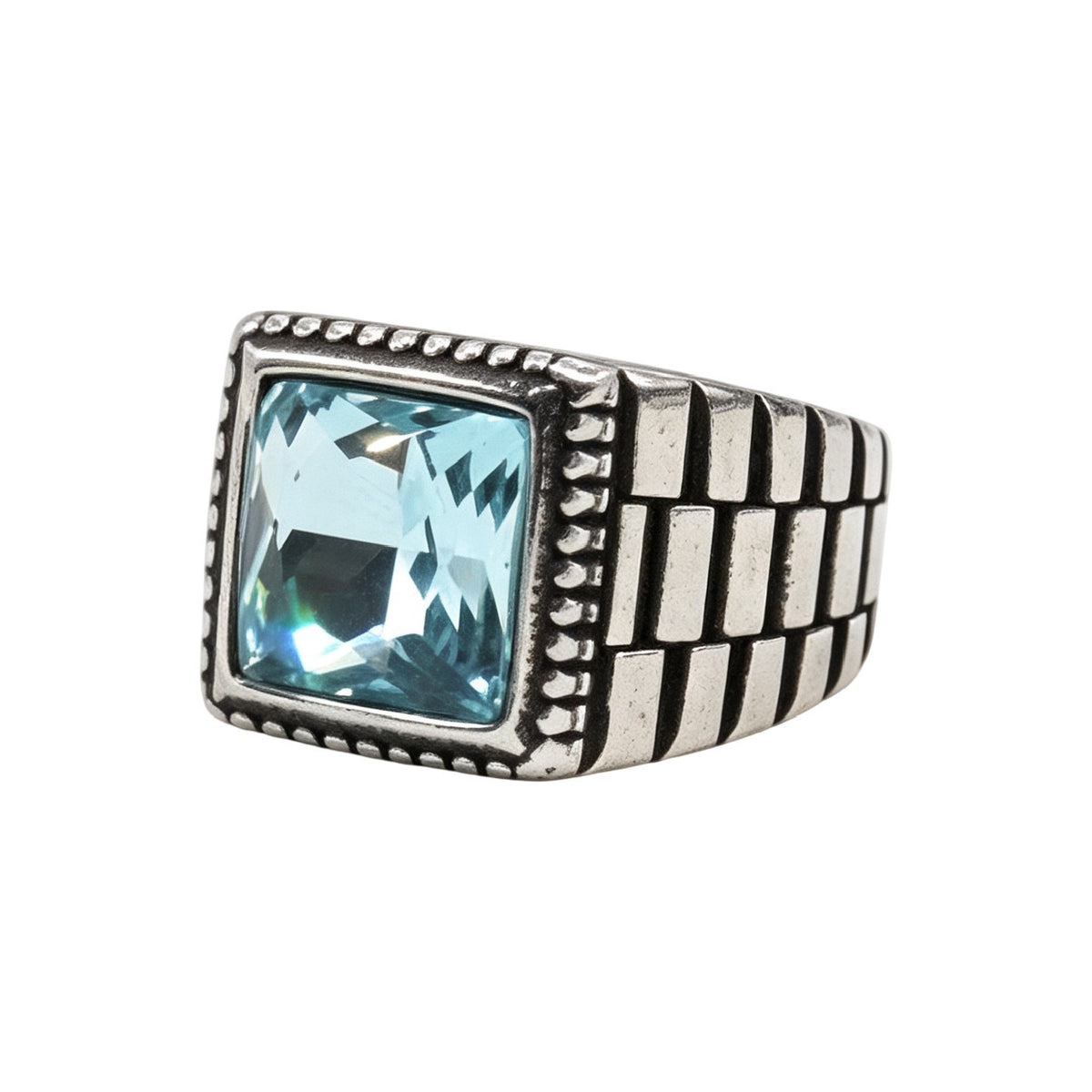 Horizontal-Pattern Gemstone Titanium Steel Ring