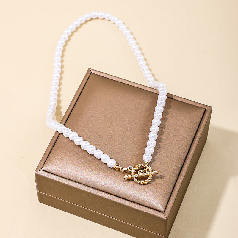 Imitation Pearl OT Clasp Necklace with Simple Niche Pendant - Planderful Vienna Verve Collection