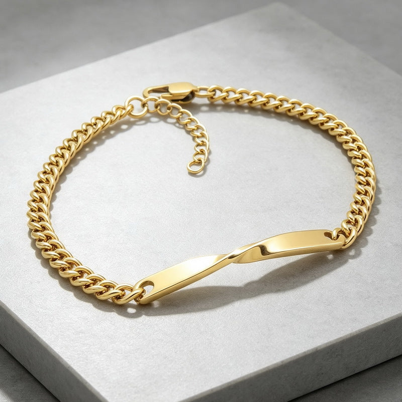 Mobius Twist Nameplate Layered Cuban Chain Titanium Steel Bracelet Stainless Steel
