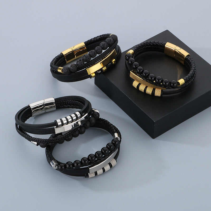 Planderful Magnetic Buckle Men's Bracelet Volcanic Stone