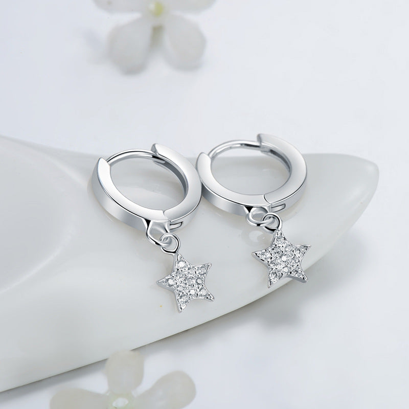 925 Sterling Silver Heart Star Hoop Earrings