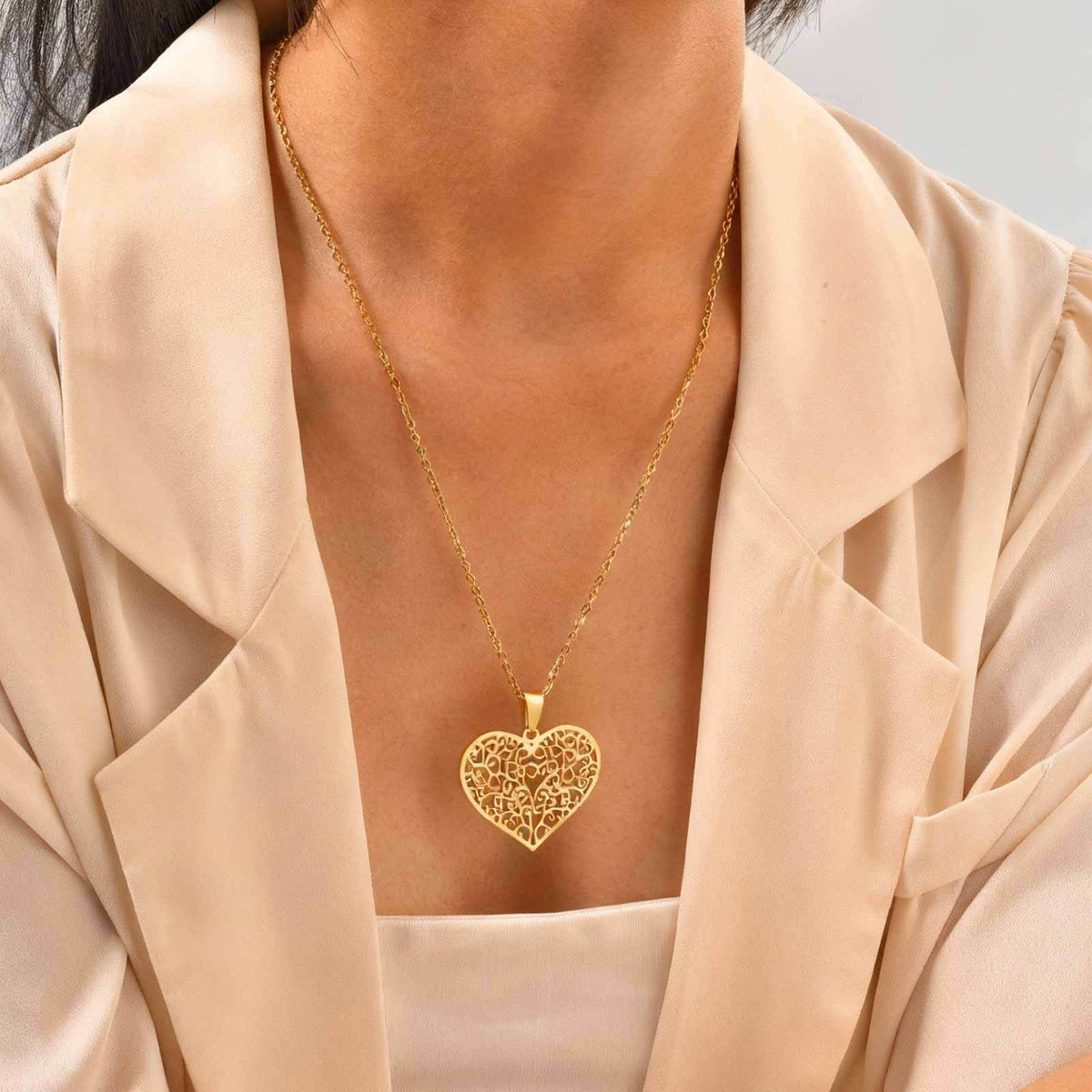 Tree of Life Heart Stainless Steel Necklace