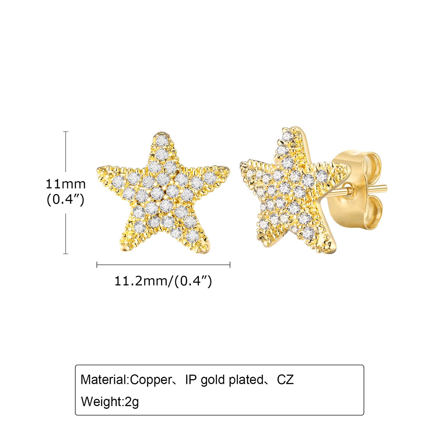 Jewelry Copper Zircon Star Pentagram Earrings Gold Accessories