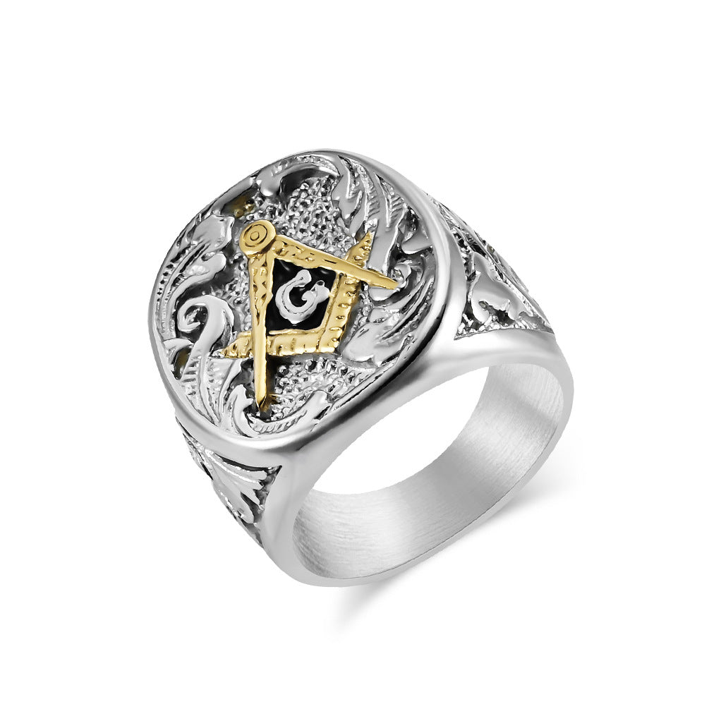 Freemasonry Titanium Steel Ring Domineering Men's Jewelry