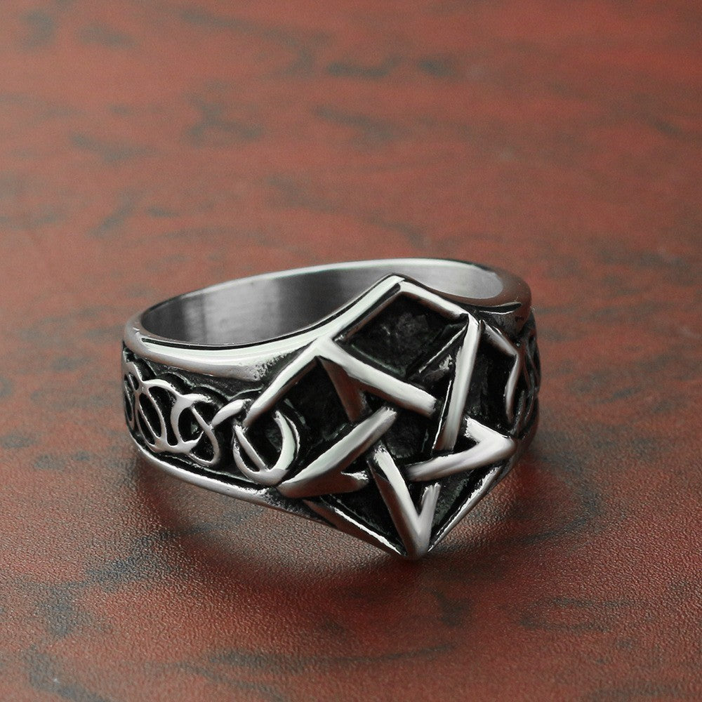 Retro Titanium Steel Pentagram Ring for Men - European and American Style