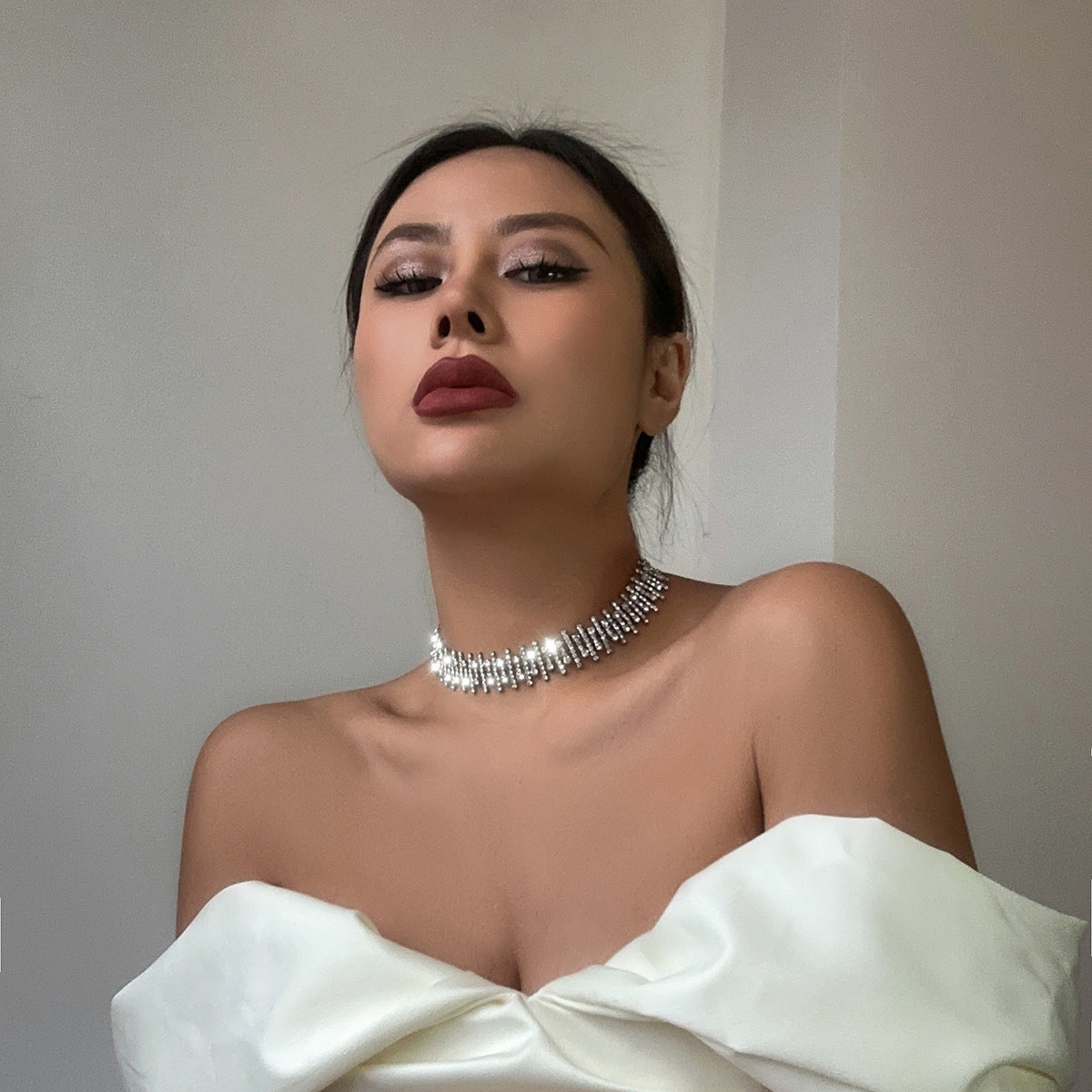 Exquisite Full Rhinestone Tassel Necklace with Light Luxury Design and Niche Joker Flair.