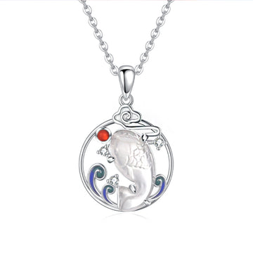 Like a duck to water, original koi S925 sterling silver necklace women's retro new Chinese chalcedony red crystal pendant collarbone chain