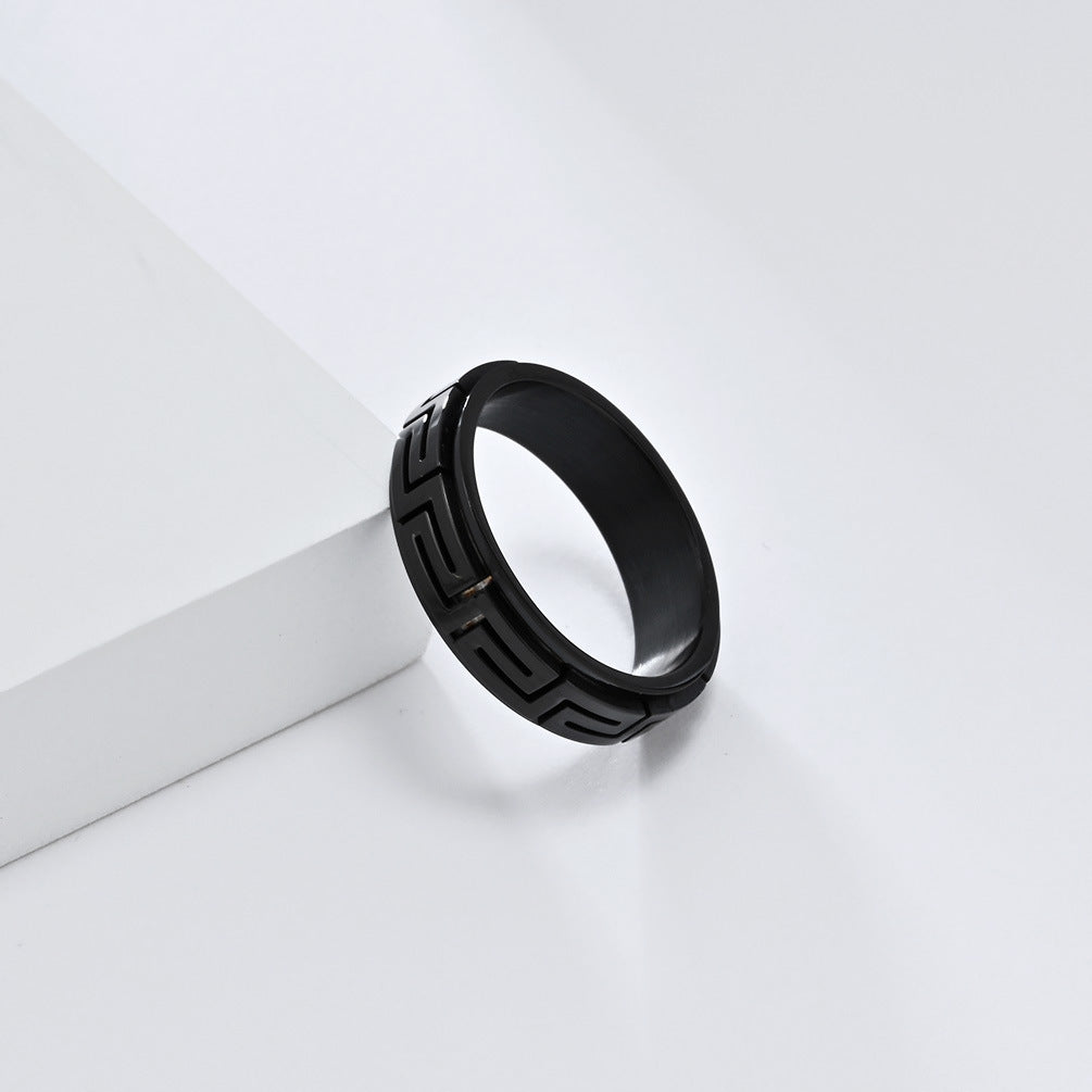 INS Simple Personality Great Wall Pattern Titanium Steel Ring for Decompression Relief in European American Fashion
