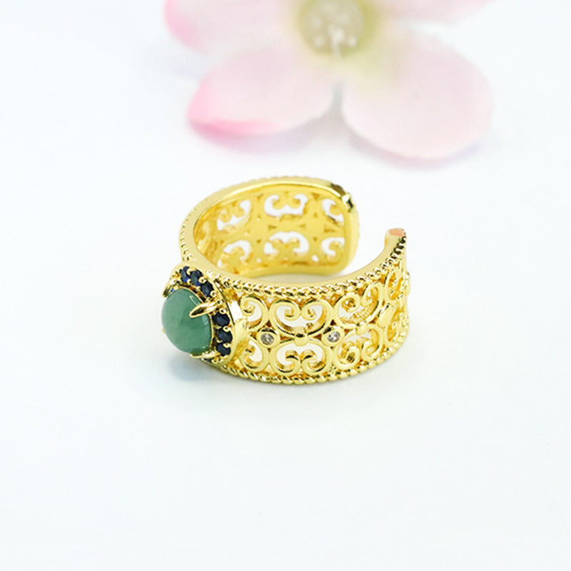 Blue Water Jadeite Open-Front Ring