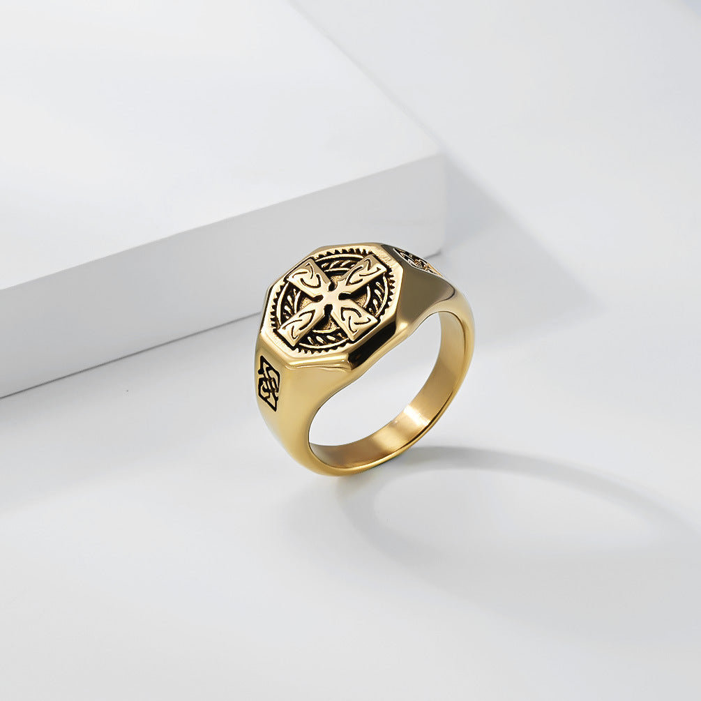 Planderful Celtic Knot Cross Ring for Men Durable Steel Jewelry Timeless Retro Statement