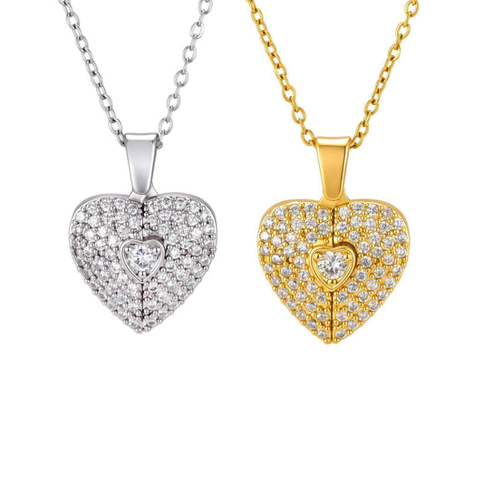 Explosion Heart-Shaped Copper Material Zircon Love Open & Close Clavicle Necklace