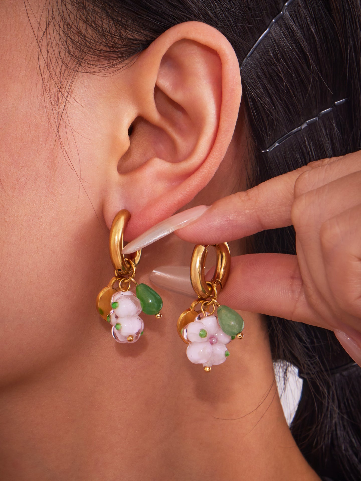 Planderful Stainless Steel Resin Flower Agate Earrings Women