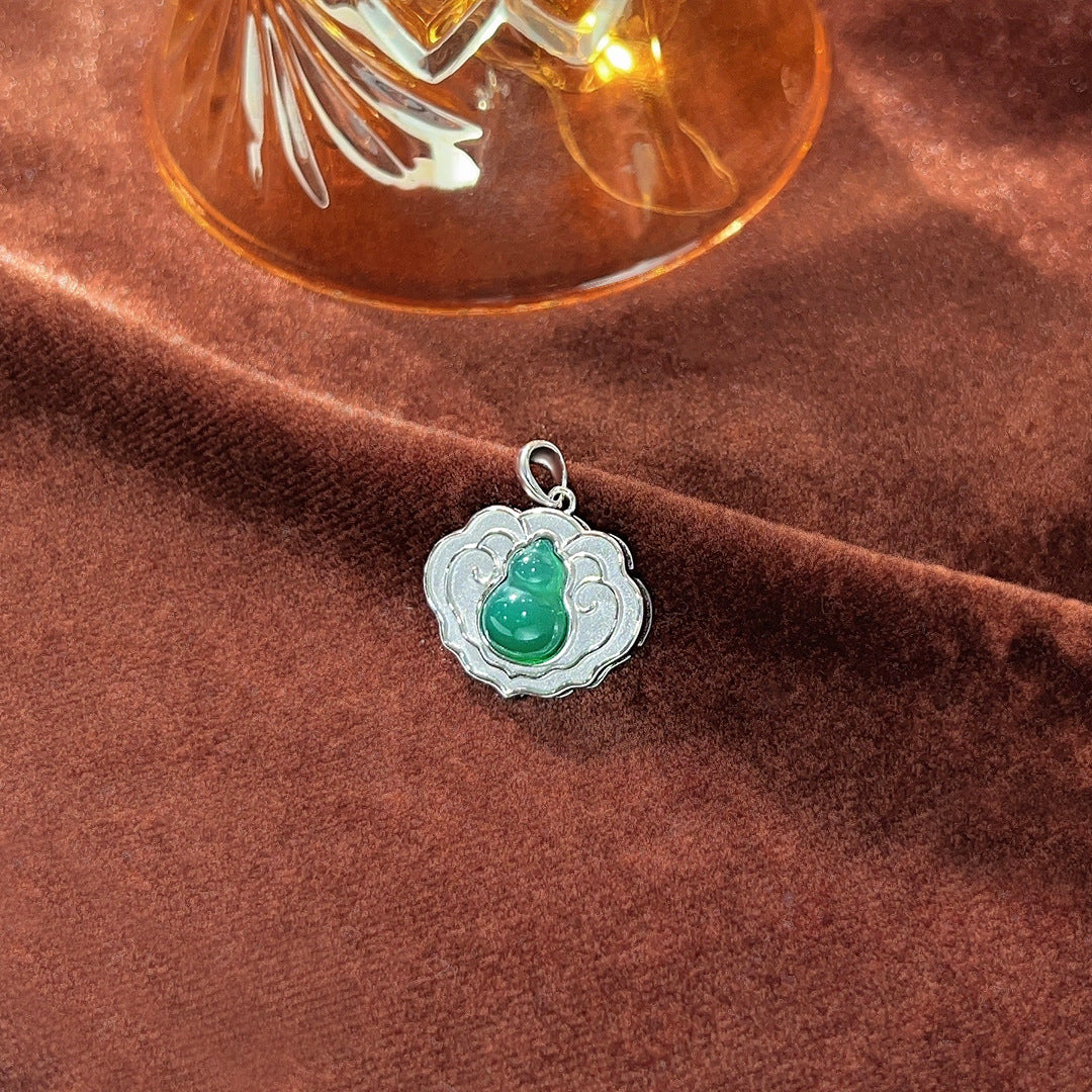 S925 Sterling Silver Ruyi Xiangyun Gourd Chalcedony Necklace