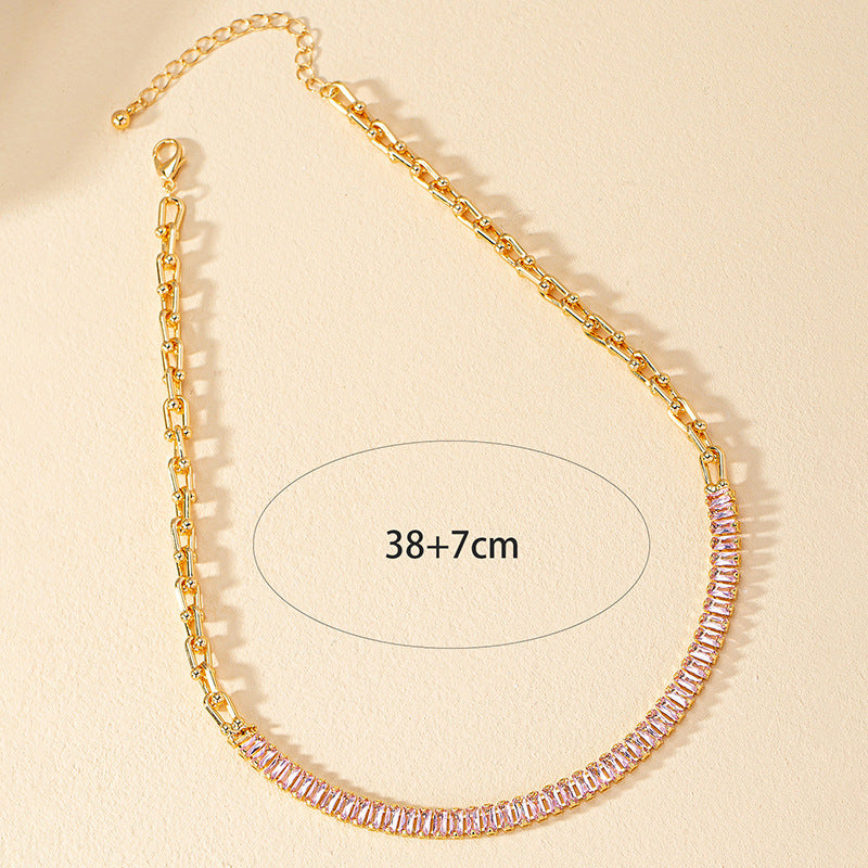 Elegant Pink Zircon Chain Necklace from Vienna Verve Collection