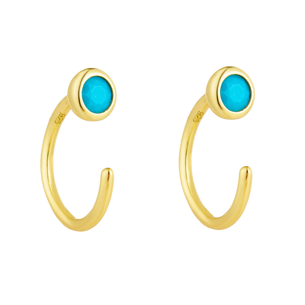 S925 Sterling Silver C-Shaped Turquoise Stud Earrings