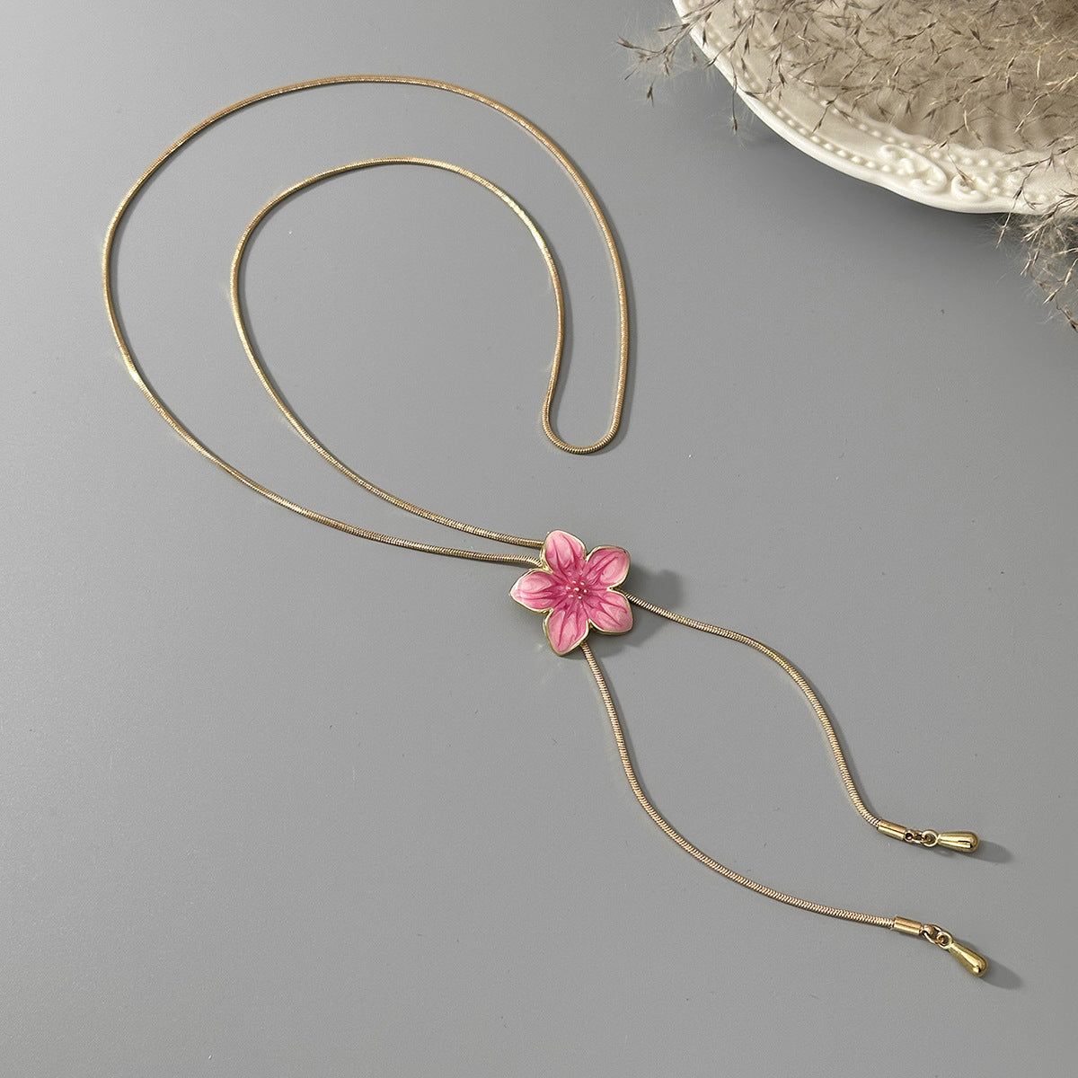 Pastoral Color Dripping Flower Pendant Necklace Adjustable Snake Bone Chain