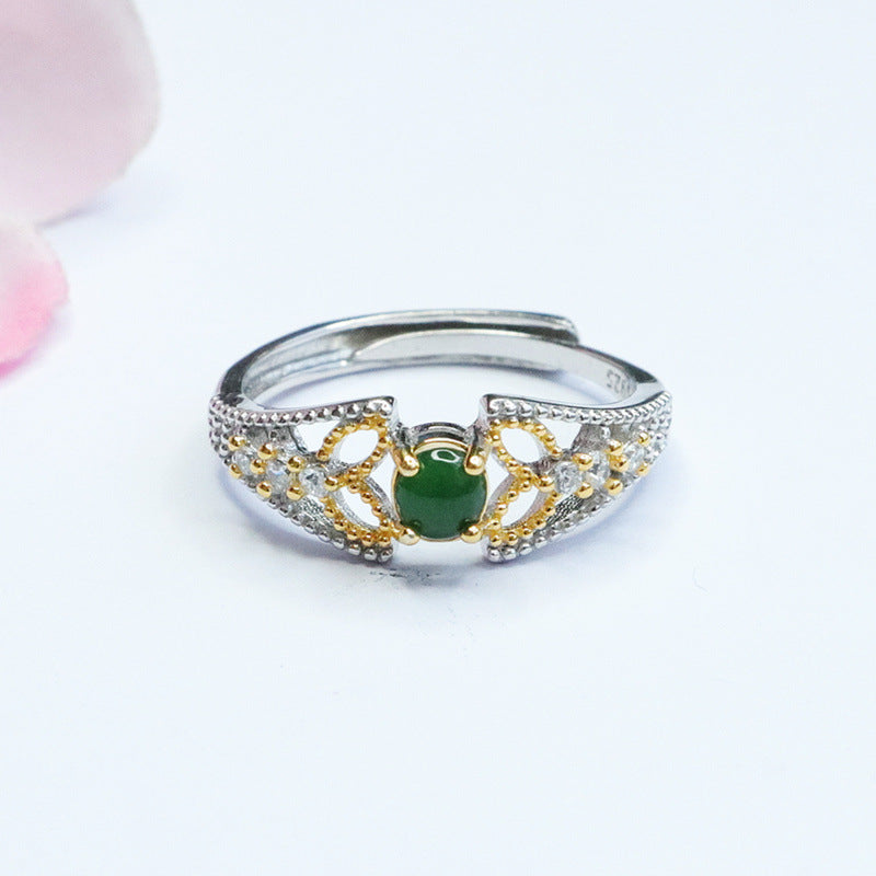 Emerald Emperor Sterling Silver Adjustable Ring from Fortune's Favor Collection with Hollow Two-Tone Design