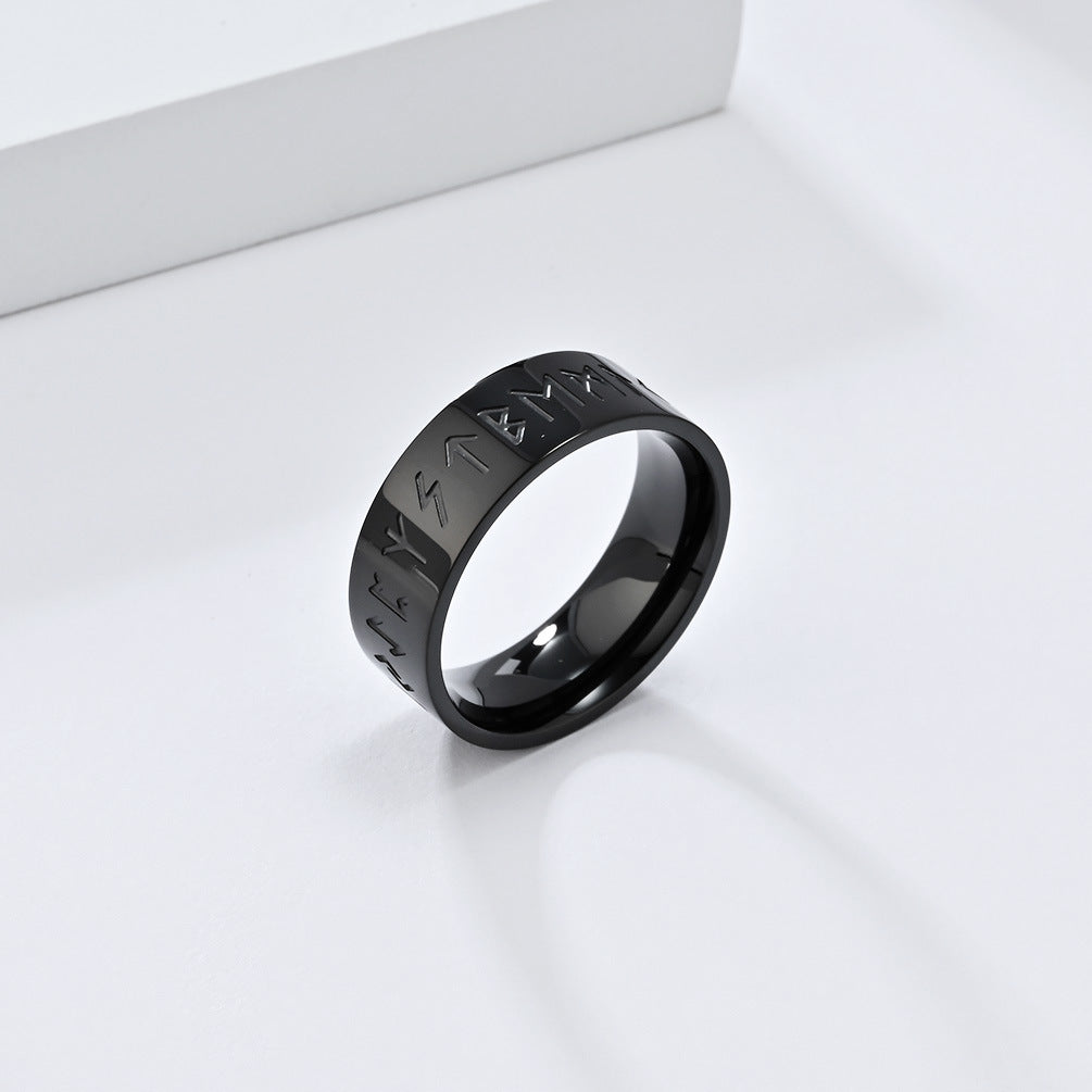 Cross-Border Viking Text Titanium Steel Ring for Men