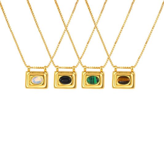 Version Of Sweet Cool Wind Live Broadcast Women's Stainless Steel Rectangular Natural Necklace