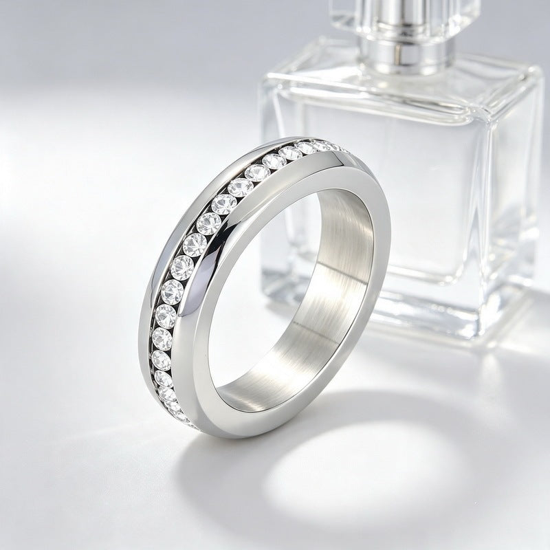 Couple Wedding Ring 5mm Single Row Middle Zircon Stainless Steel Ring Niche Zircon