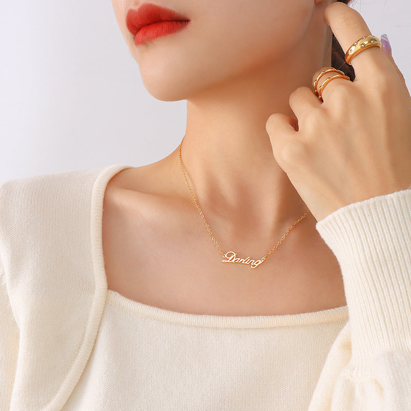 Korean Style English Letter Pendant Necklace with 18K Gold Plating - Niche Design for Women
