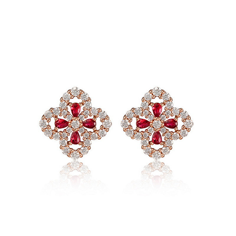 S925 Sterling Silver Lab-Grown Gemstone Four-Leaf Clover Jewelry Collection