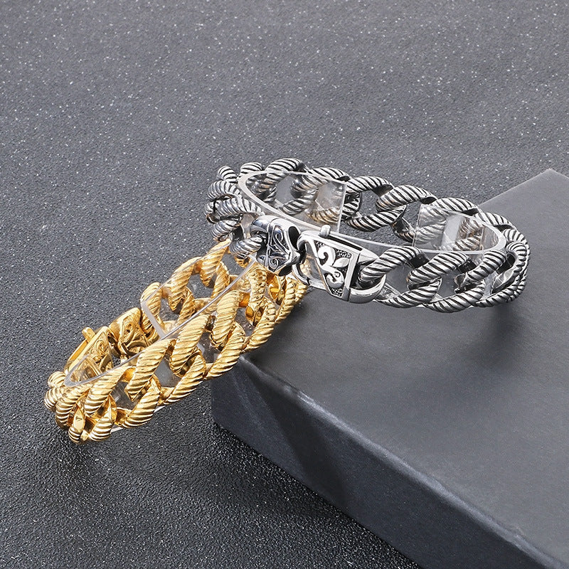 Planderful Mens Bracelet Titanium Steel 18K Engraved Buckle